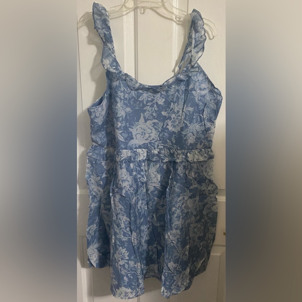 NWT.. AND NOW THIS WOMENS BLUE FLORAL RUFFLE STRAP MINI DRESS - Picture 8 of 13